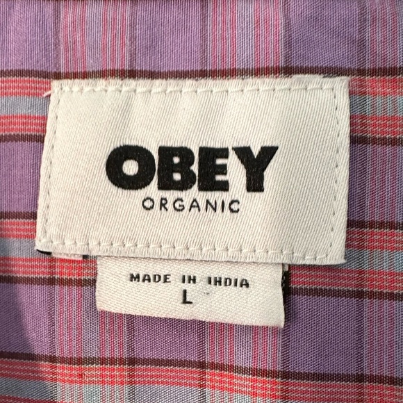 OBEY Men LG Gavin Woven Lavender Multi 100% Organic Cotton Short Sleeve Elephant - Picture 6 of 13